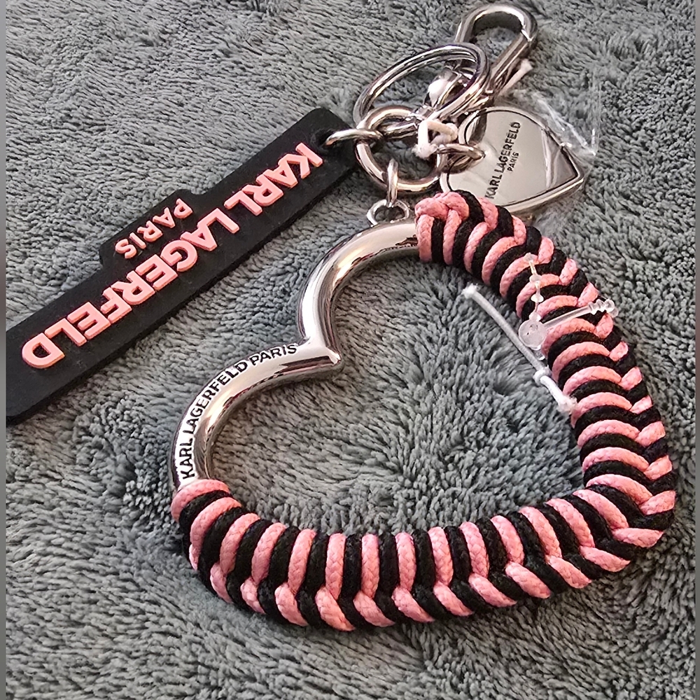 Karl Lagerfeld Pink and Black Heart Keychain - Picture 3 of 3